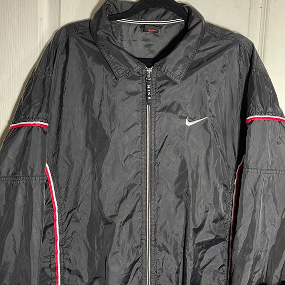 Vintage Nike Mens 2XL Swoosh Jacket Black red zipper pockets - Main Image